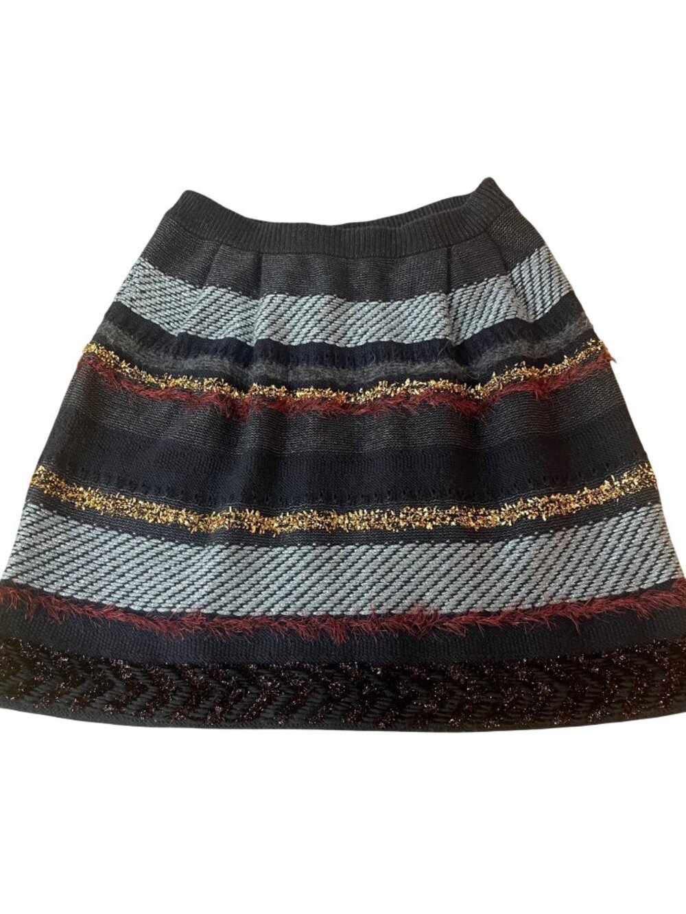 Tory Burch Tinsel Merino Wool Alpaca Mini Sweater Skirt Sz XS Metallic